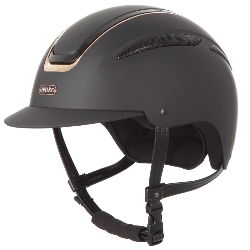 evoke Callisto Classic Peak Riding Hat in Black with Rose Gold-1