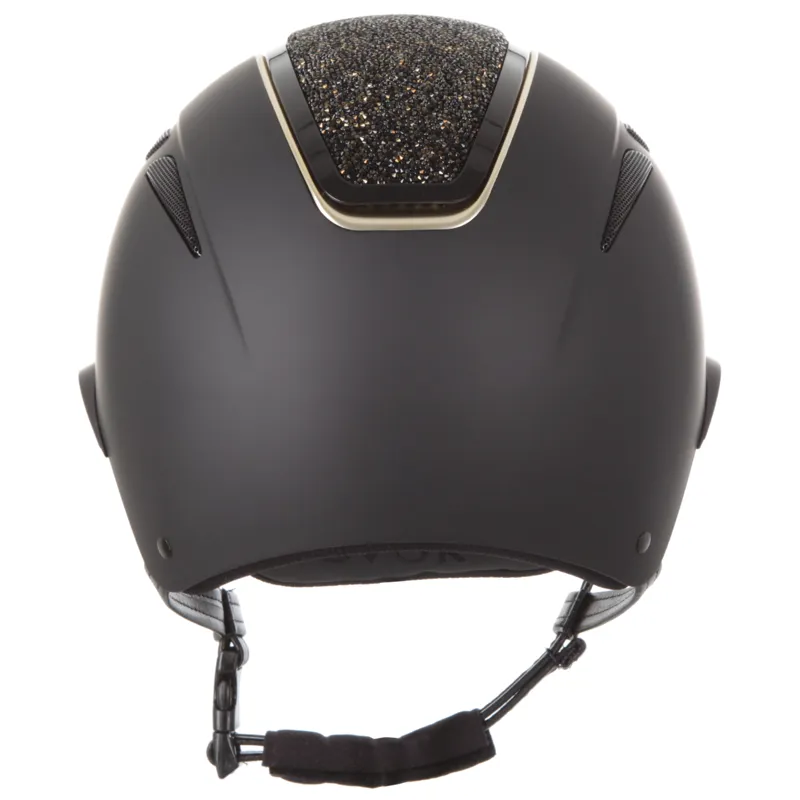 evoke Callisto Wide Peak Riding Hat in Black with Gold Crystals-3