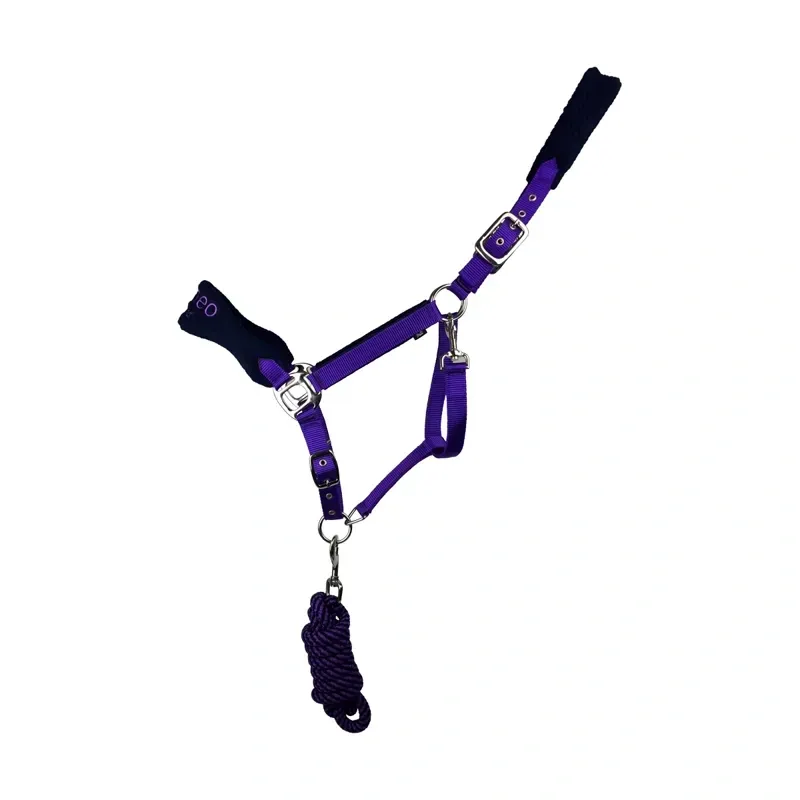 Cameo Equine Suede Elite Headcollar and Rope Set in Purple