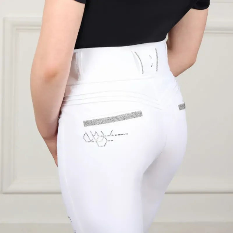 Coldstream Ledmore Diamante Riding Tights Juniors in White-4