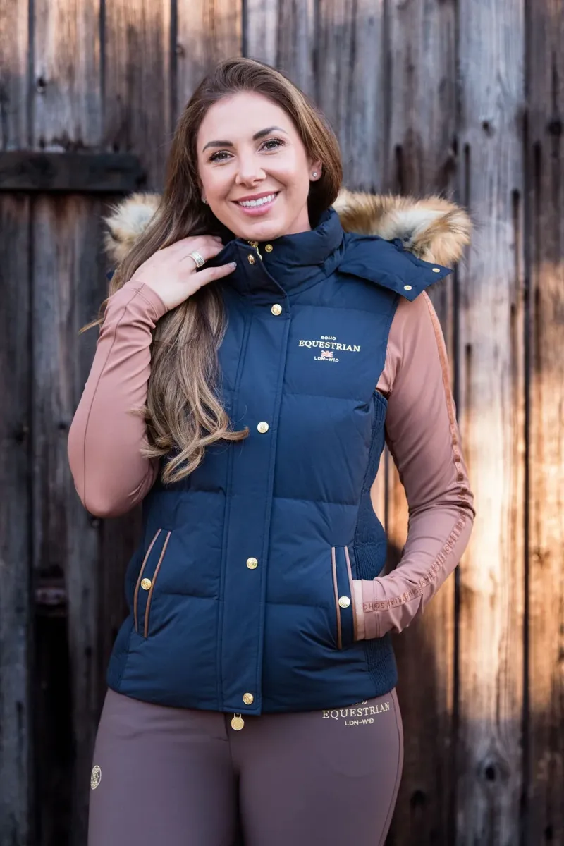 Soho Equestrian Clarendon Fur Hood Gilet Ladies in Navy