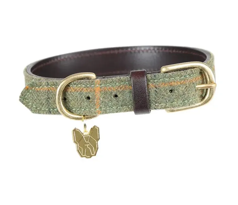 Digby and Fox Tweed Dog Collar in Green