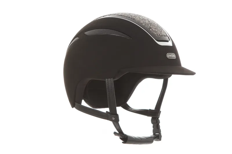 evoke Callisto Classic Peak Riding Hat in Black Suede with Marcasite Crystal-1