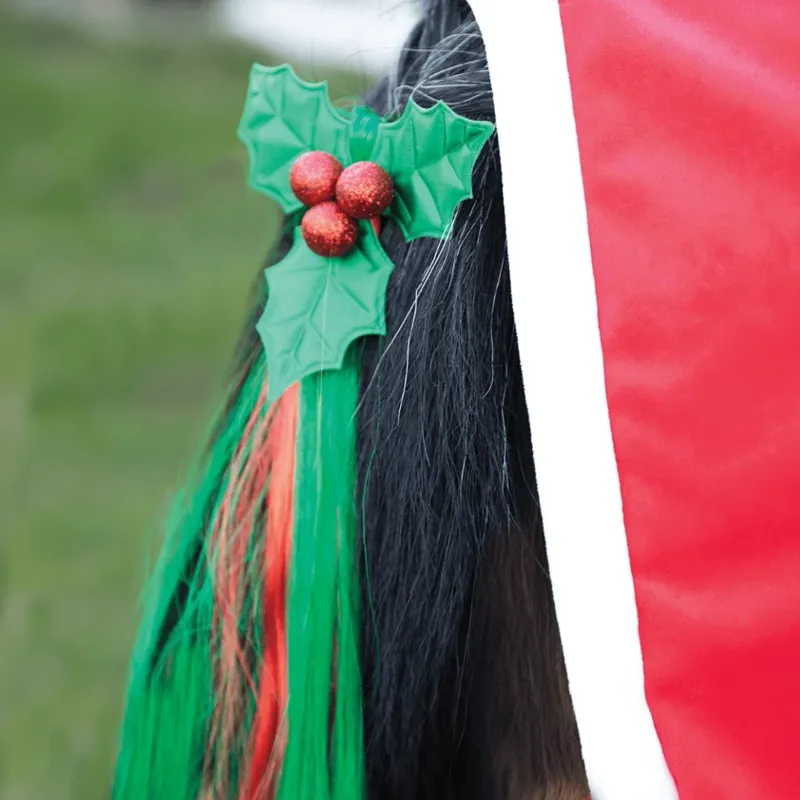 Equetech Christmas Holly Festive Christmas Tail Tassel in Green-2