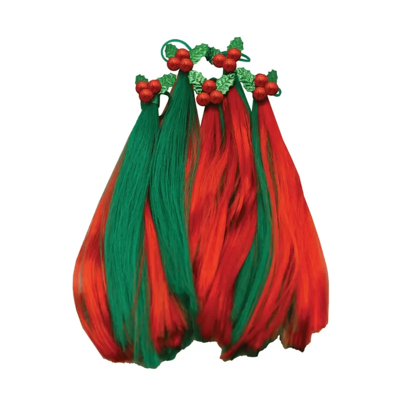 Equetech Christmas Holly Festive Horse Mane Tassels 5 Pack in Green
