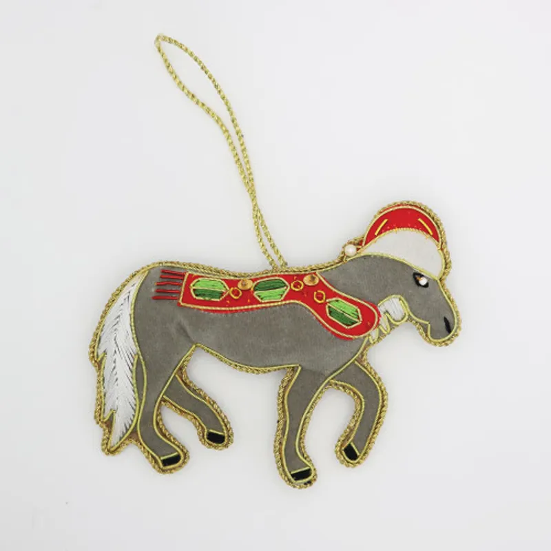 Equetech Gray Horse Beaded Embroidered Christmas Tree Decoration