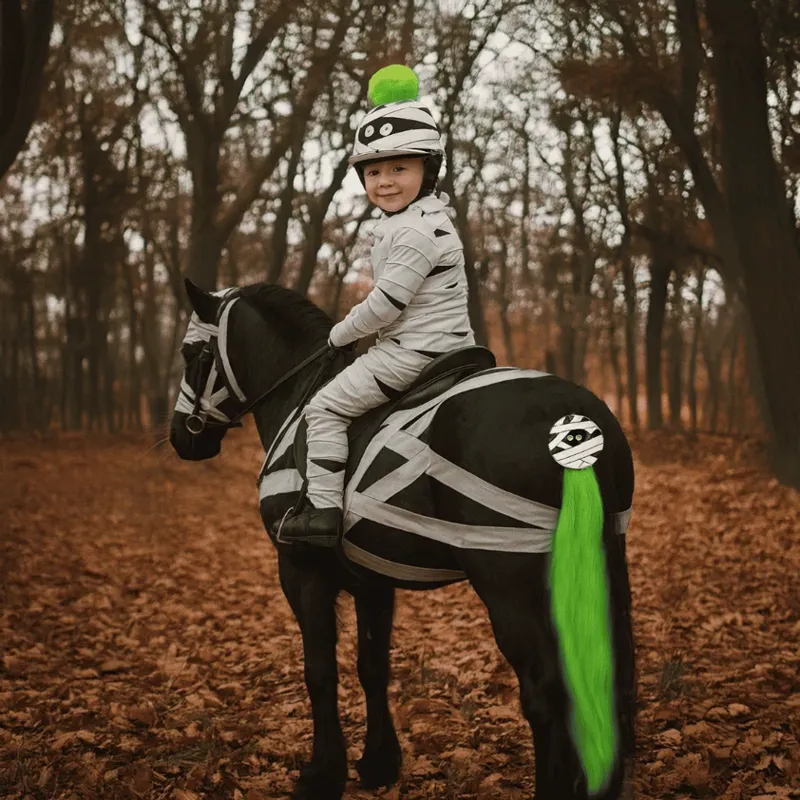 Equetech Mummy Mayhem Halloween Hat Silk in Green and White-1