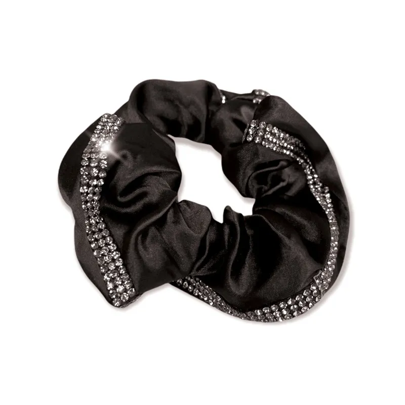 Equetech Satin Deluxe Crystal Hair Scrunchie in Black
