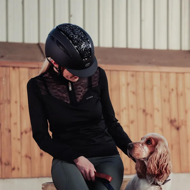 Evoke Callisto Classic Peak Riding Hat in Black and Black Crystal-4