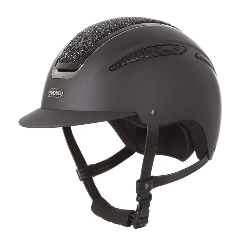 Evoke Callisto Classic Peak Riding Hat in Black and Black Crystal-2