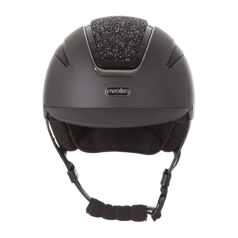 Evoke Callisto Classic Peak Riding Hat in Black and Black Crystal