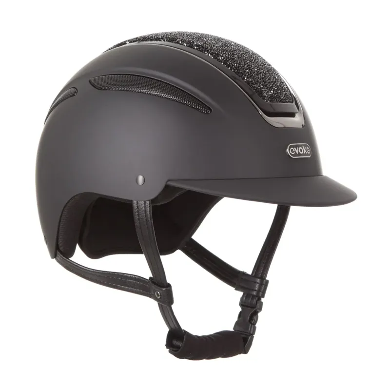 Evoke Callisto Classic Peak Riding Hat in Black and Black Crystal-1