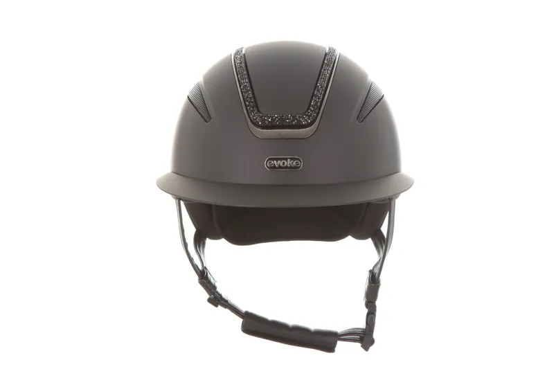 evoke Callisto Wide Peak Riding Hat in Black with Black Crystal Frame