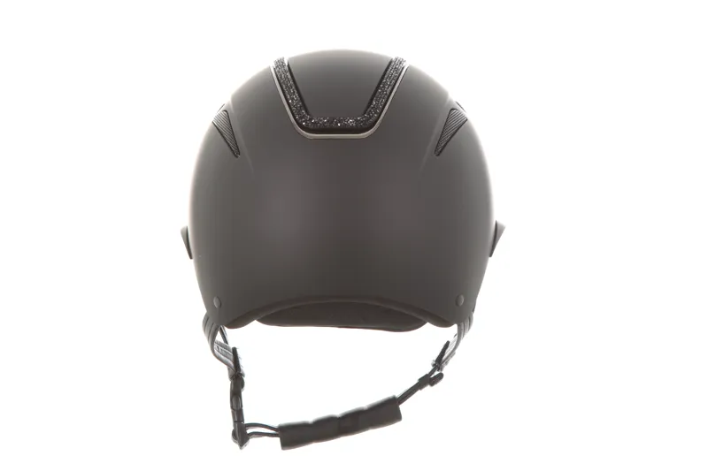 evoke Callisto Wide Peak Riding Hat in Black with Black Crystal Frame-4