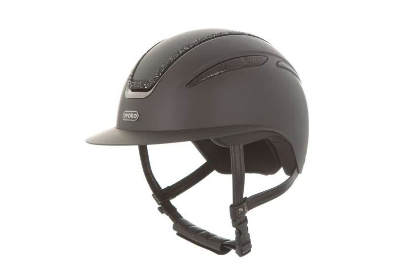 evoke Callisto Wide Peak Riding Hat in Black with Black Crystal Frame-3