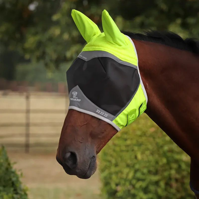 Shires FlyGuard Pro Hi-Viz Fine Mesh Fly Mask with Ears in Yellow