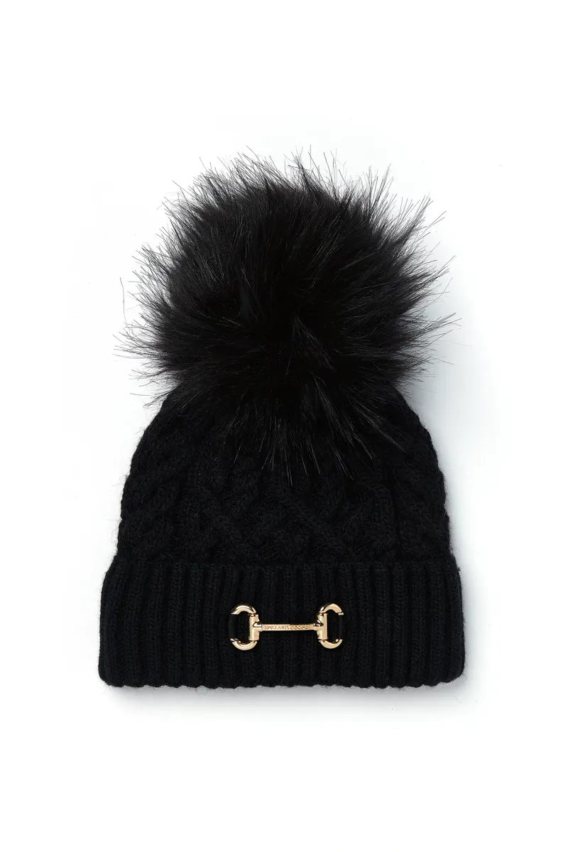 Holland Cooper Horsebit Bobble Hat in Black-1