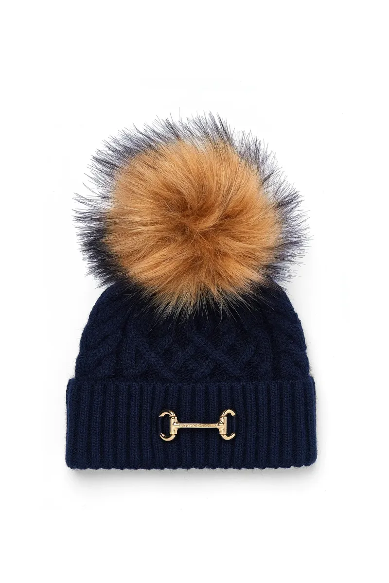 Holland Cooper Horsebit Bobble Hat in Ink Navy-1