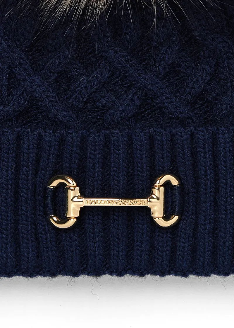 Holland Cooper Horsebit Bobble Hat in Ink Navy-3