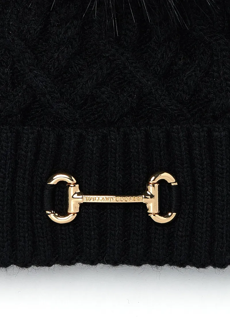 Holland Cooper Horsebit Bobble Hat in Black-3