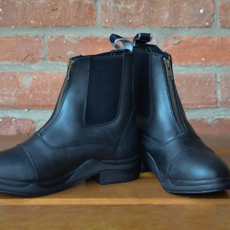 Hy Equestrian Wax Leather Zip Jodhpur Boot in Black-1