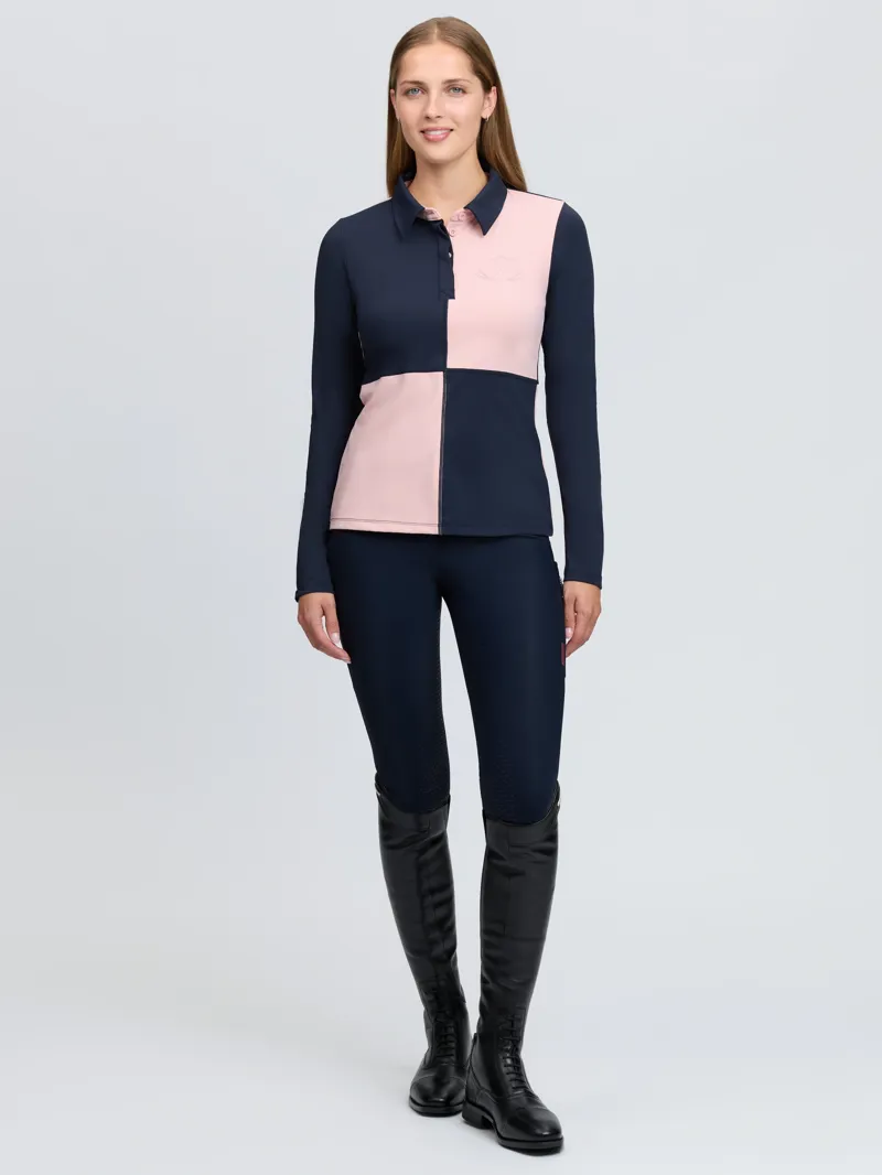 LeMieux Harlequin Rugby Base Layer Ladies in Petal and Navy-4