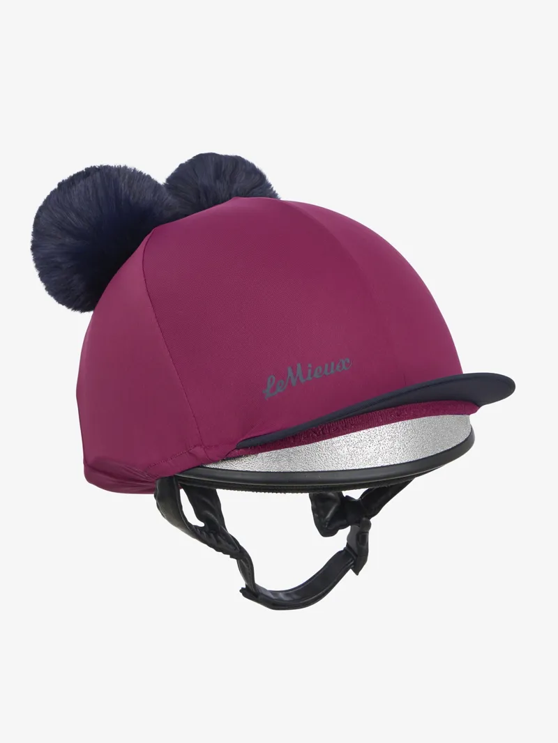 LeMieux Mini Double Pom Hat Silk in Blackberry