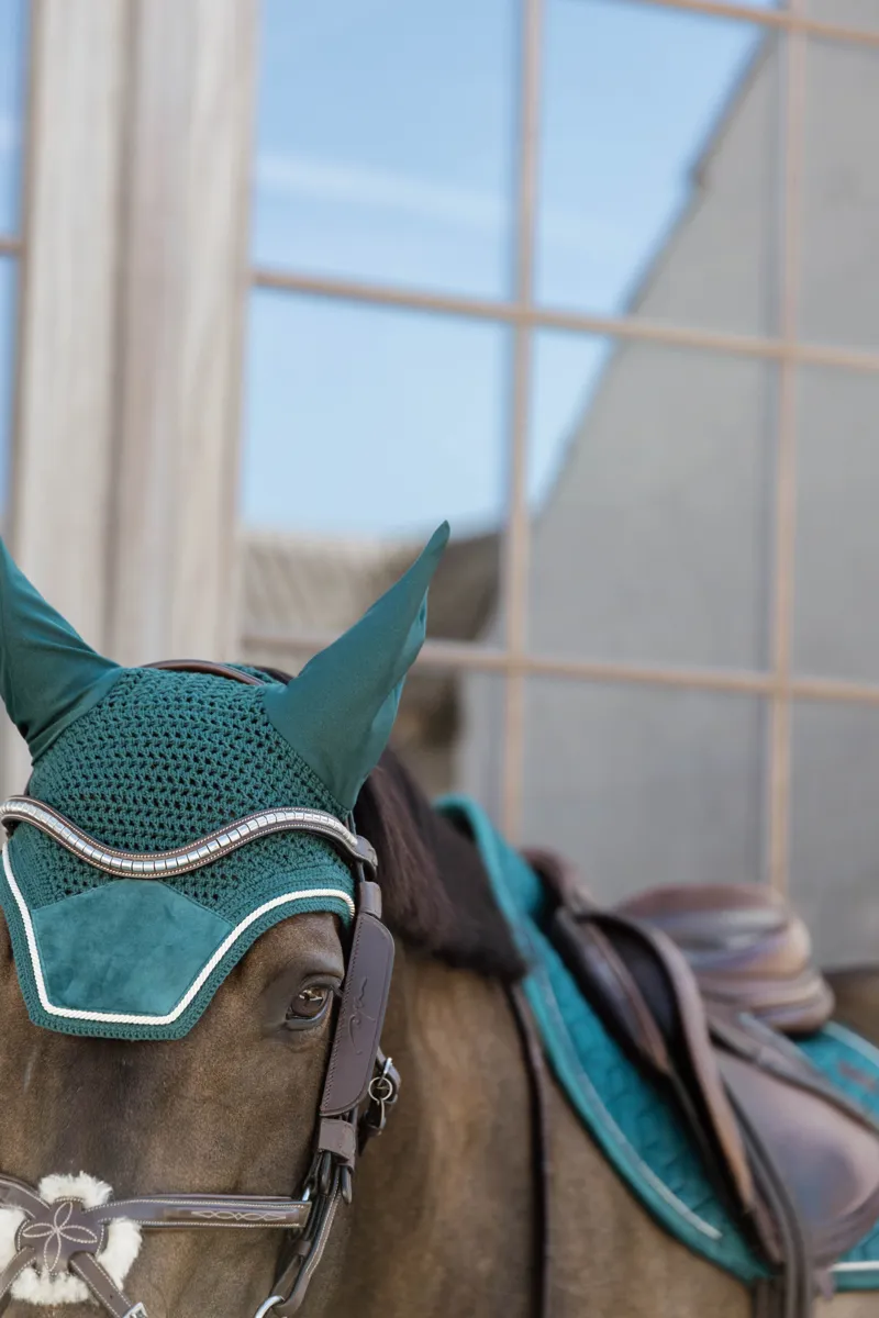 Kentucky Velvet Wellington Fly Veil in Dark Green-1