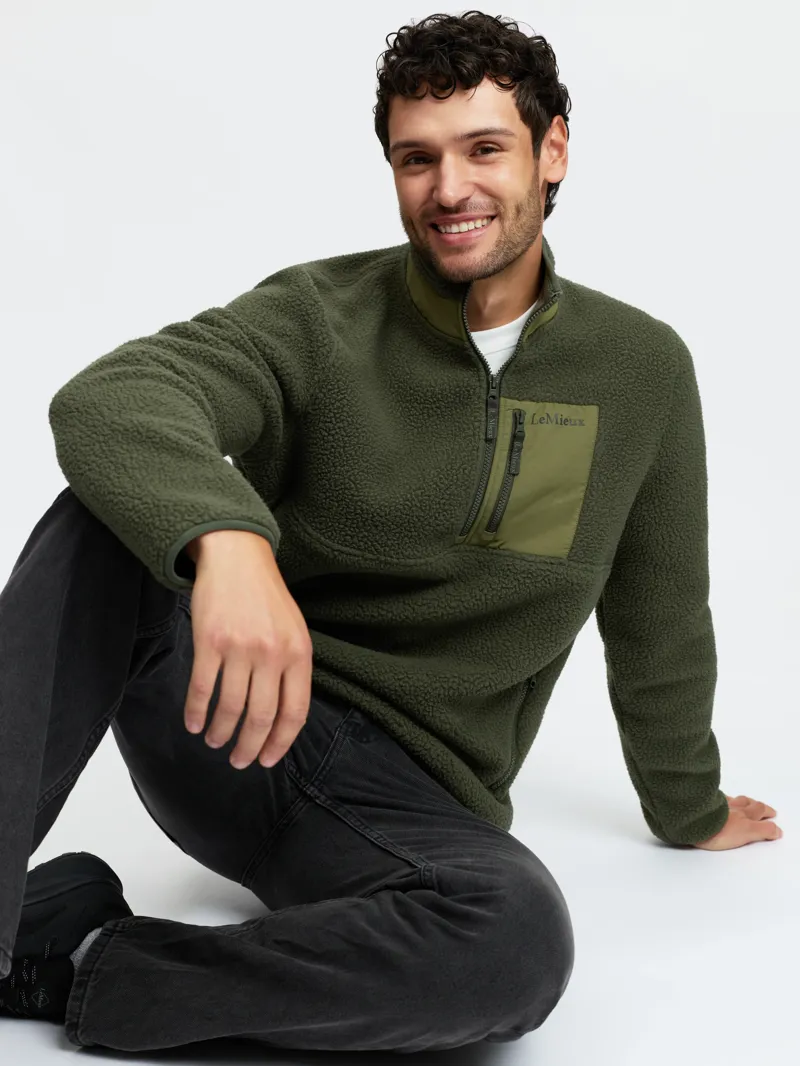LeMieux Borg Half Zip Sweatshirt Mens in Olive-4