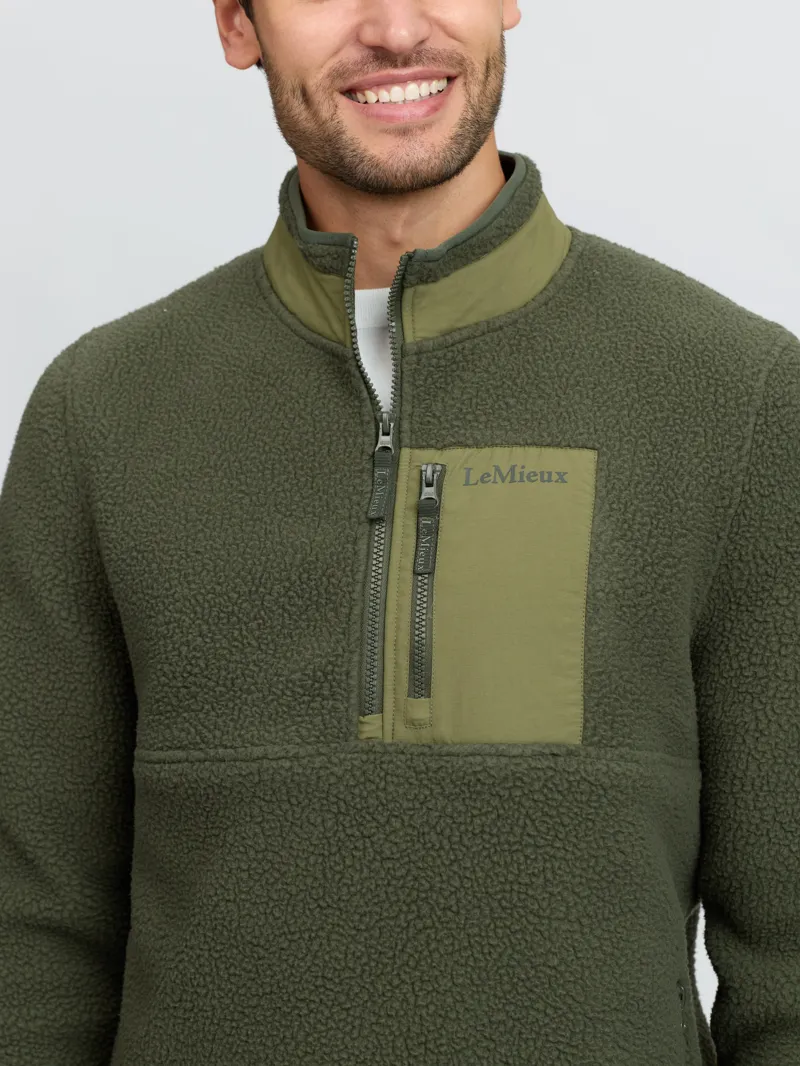 LeMieux Borg Half Zip Sweatshirt Mens in Olive-2