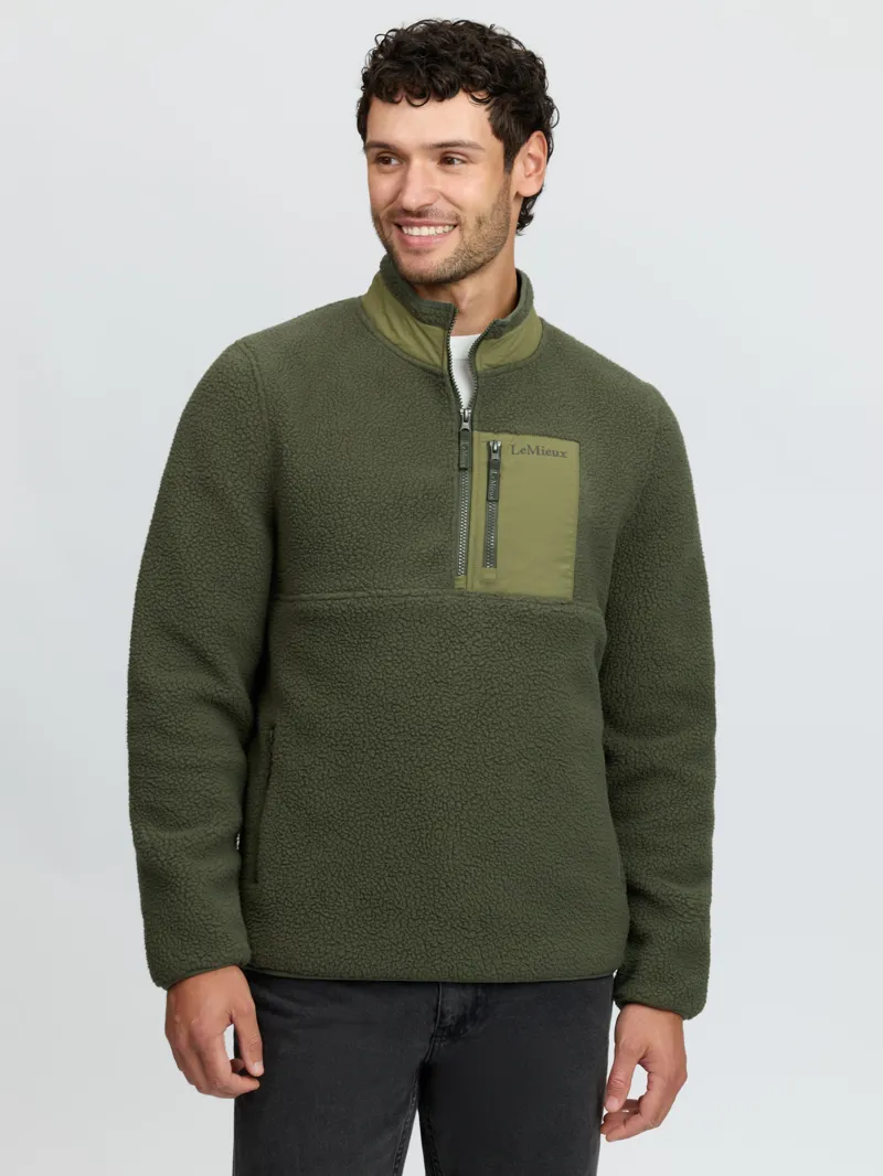 LeMieux Borg Half Zip Sweatshirt Mens in Olive