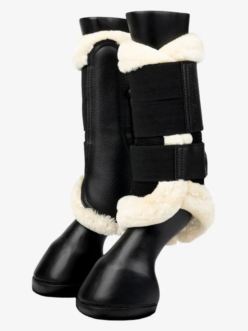 LeMieux Fleece Edged Mesh Brushing Boots in Black and Natural