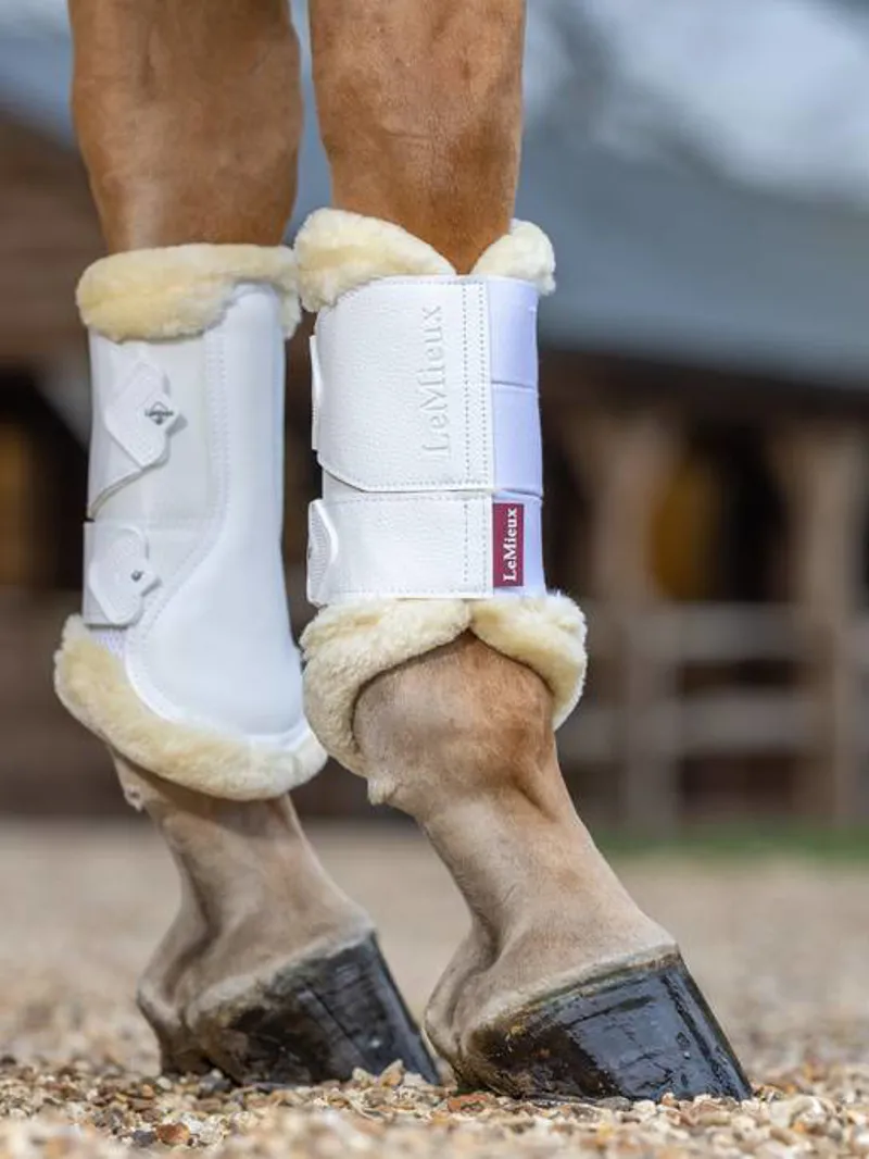 LeMieux Fleece Edged Mesh Brushing Boots in White and Natural-3