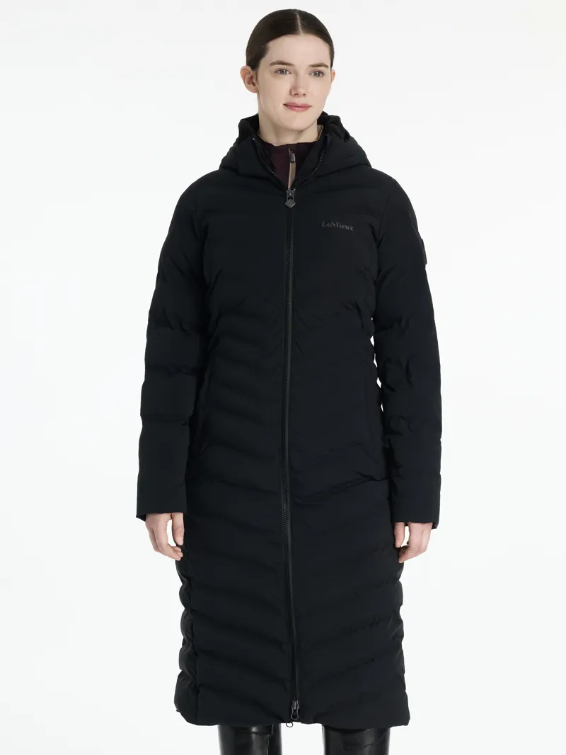 LeMieux Hayley Water Resistant Longline Puffer Coat in Black