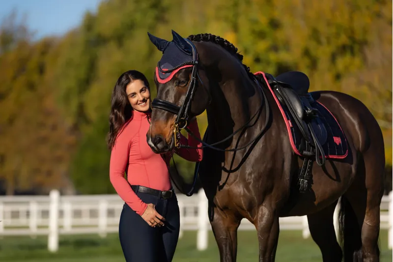 LeMieux Loire Classic Dressage Square in Navy and Cranberry-2