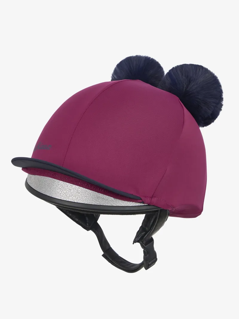 LeMieux Mini Double Pom Hat Silk in Blackberry-2