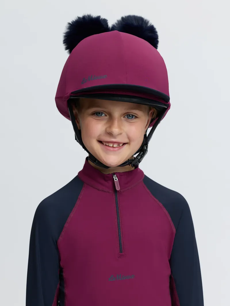 LeMieux Mini Double Pom Hat Silk in Blackberry-3