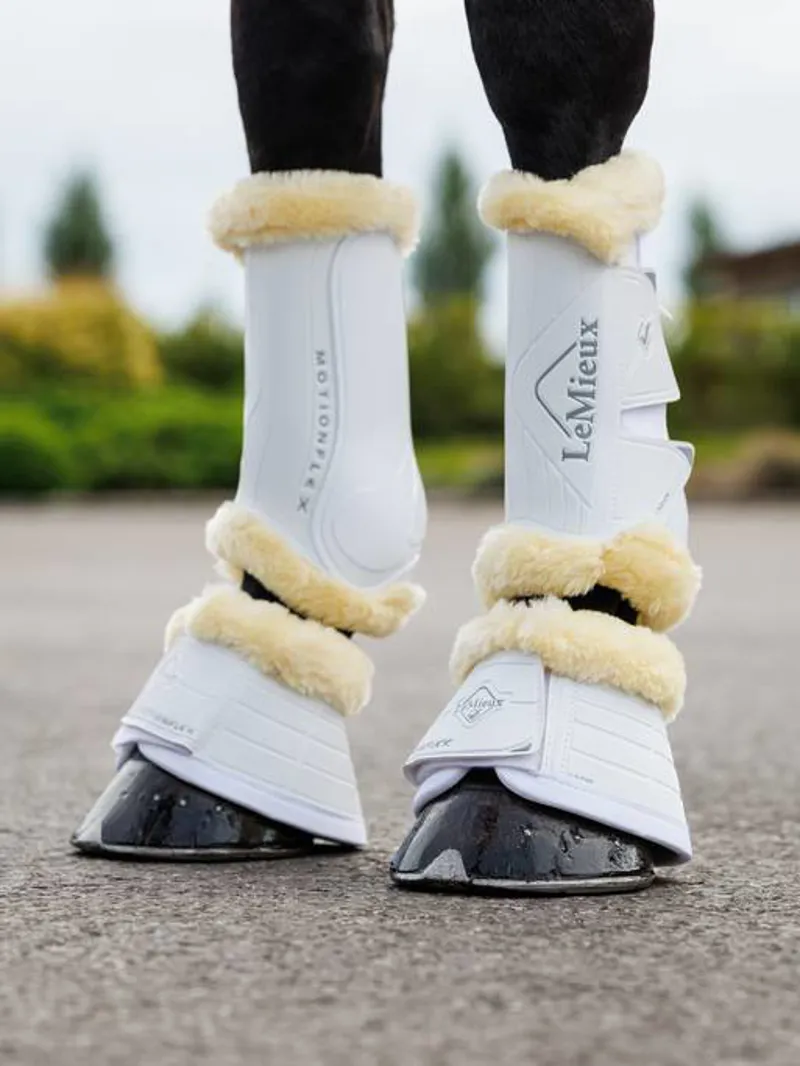 LeMieux Motionflex Over Reach Boot with Fleece Edge in White-2