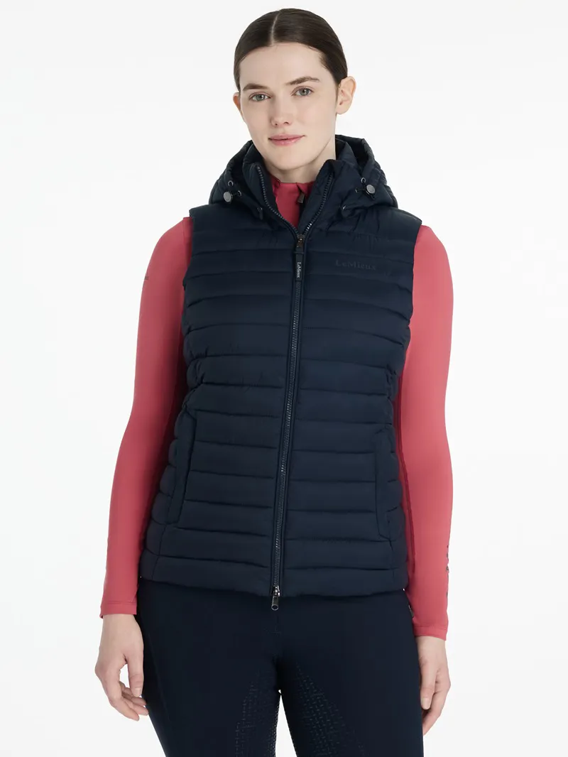 LeMieux Rose Hooded Puffer Gilet Ladies in Navy