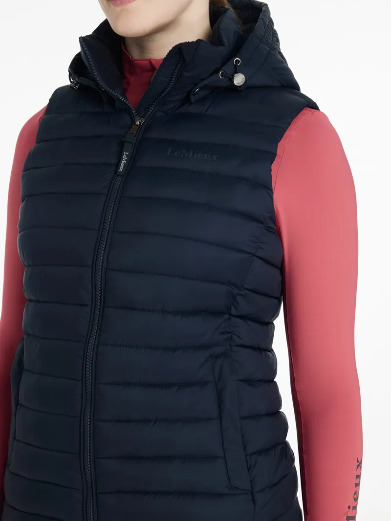 LeMieux Rose Hooded Puffer Gilet Ladies in Navy-1
