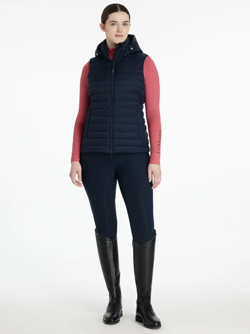 LeMieux Rose Hooded Puffer Gilet Ladies in Navy-3