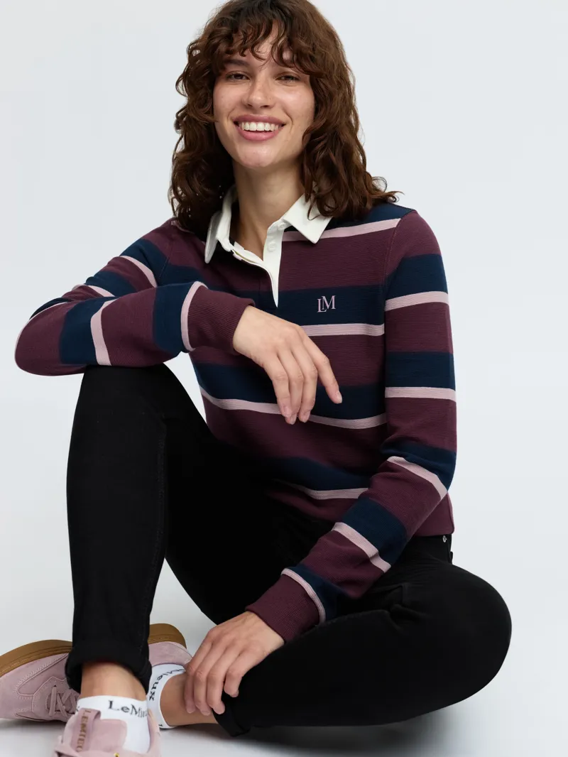 LeMieux Sloane Stripe Rugby Shirt Ladies in Bramble-4
