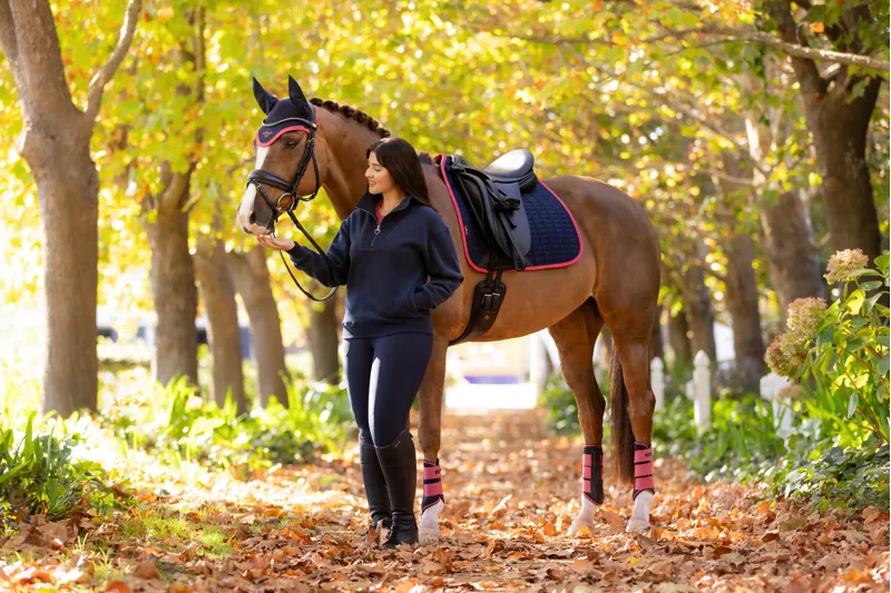 LeMieux Classic Suede Dressage Square in Navy and Cranberry-3