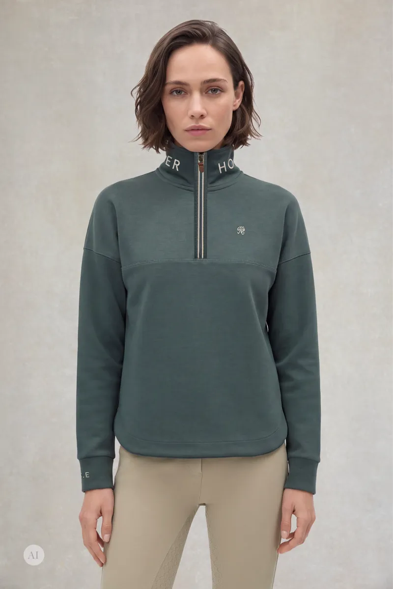 Holland Cooper Windsor Quarter Zip Sweat Ladies in Ivy Green-2
