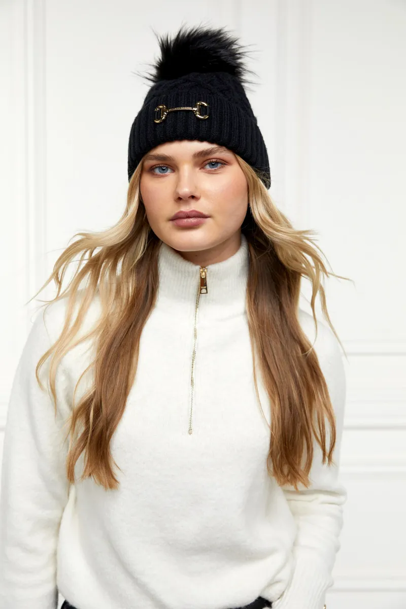 Holland Cooper Horsebit Bobble Hat in Black