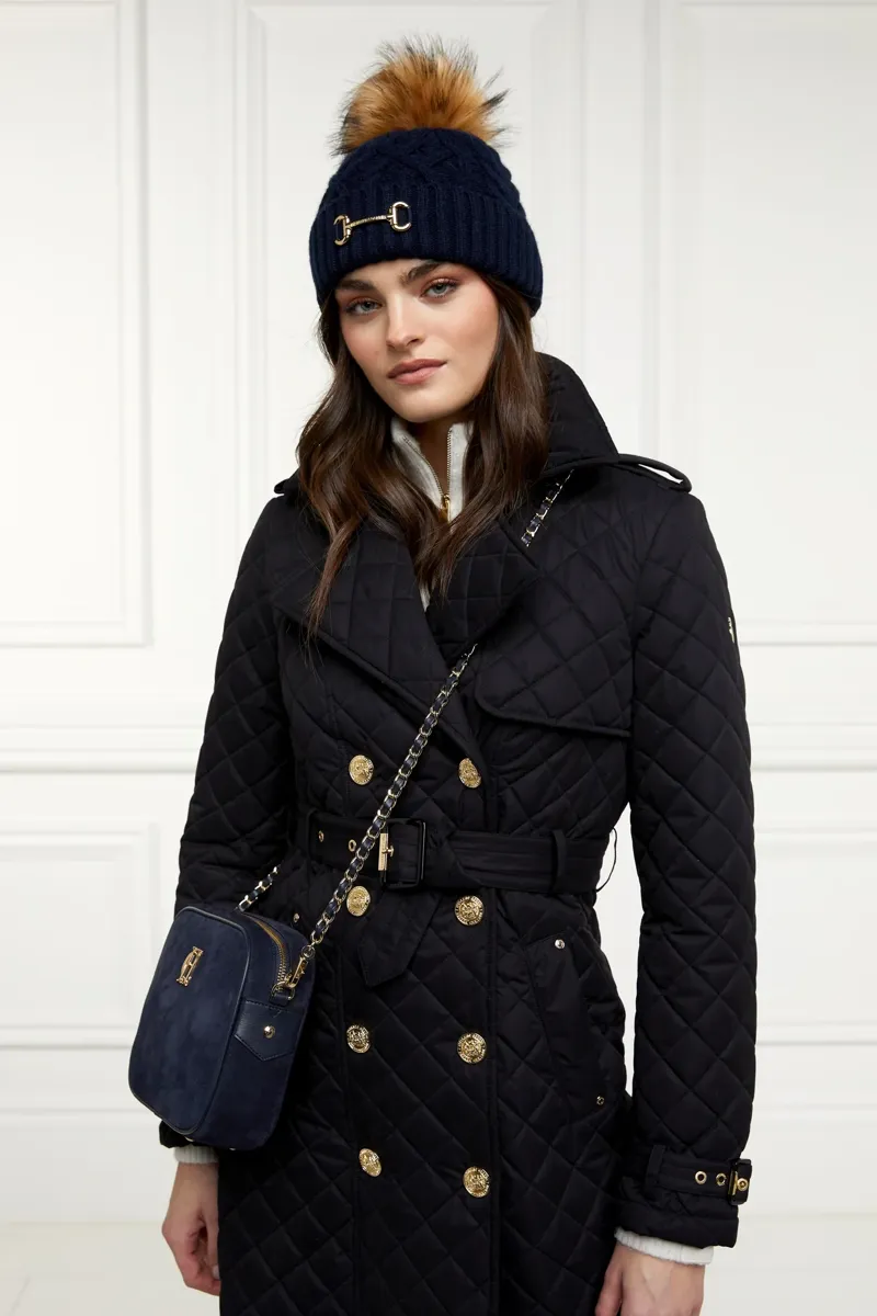 Holland Cooper Horsebit Bobble Hat in Ink Navy-5