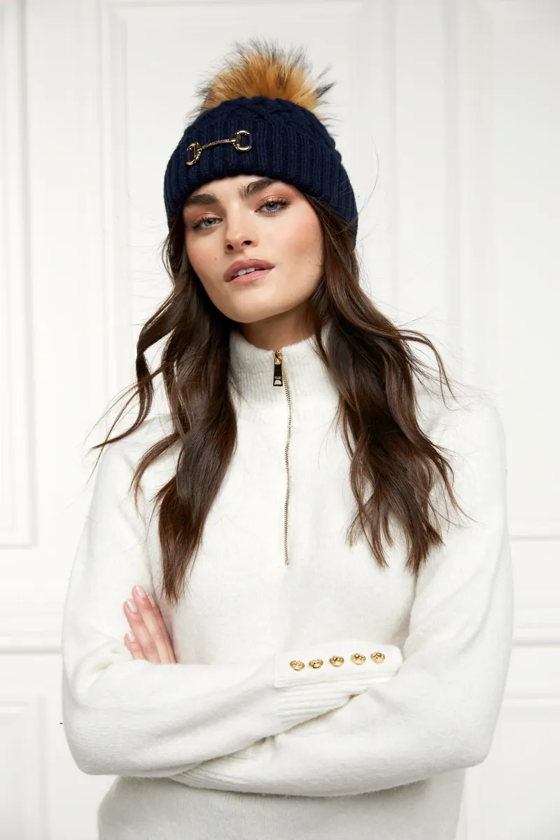 Holland Cooper Horsebit Bobble Hat in Ink Navy