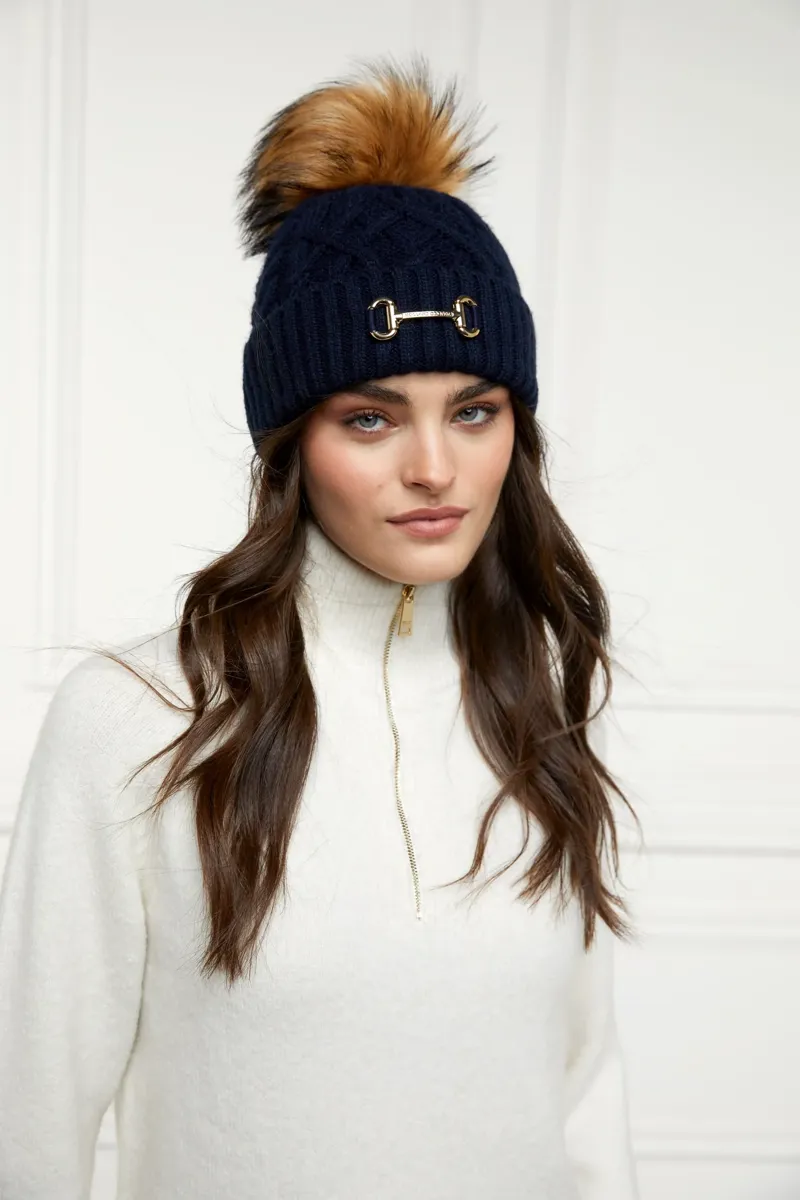 Holland Cooper Horsebit Bobble Hat in Ink Navy-4