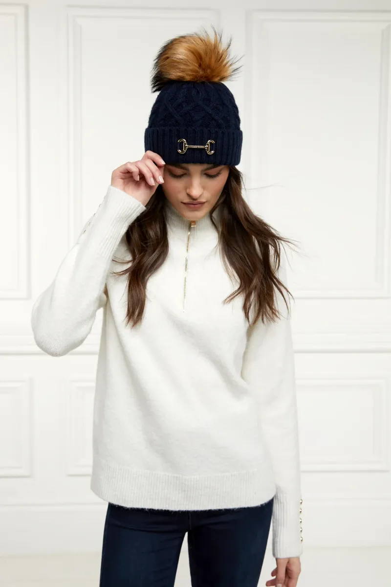 Holland Cooper Horsebit Bobble Hat in Ink Navy-6