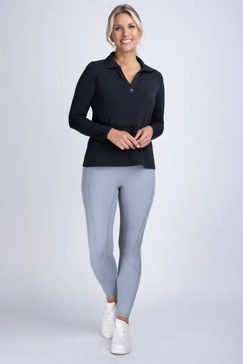 Mochara V Neck Air Tech Long Sleeve Shirt Ladies in Black-1